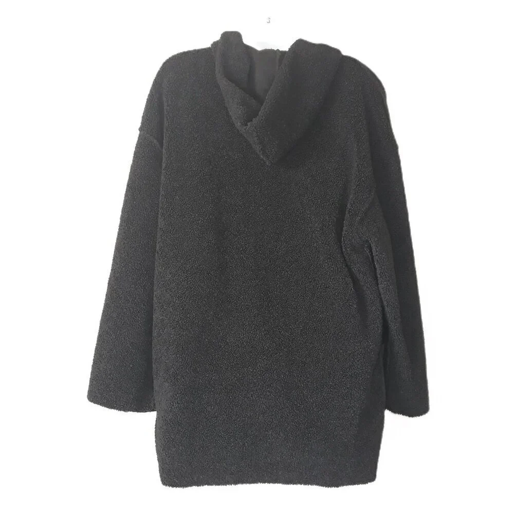 Max Studio Black Hooded Toggle Drop Shoulder Teddy Jacket M Fisherman Nautical